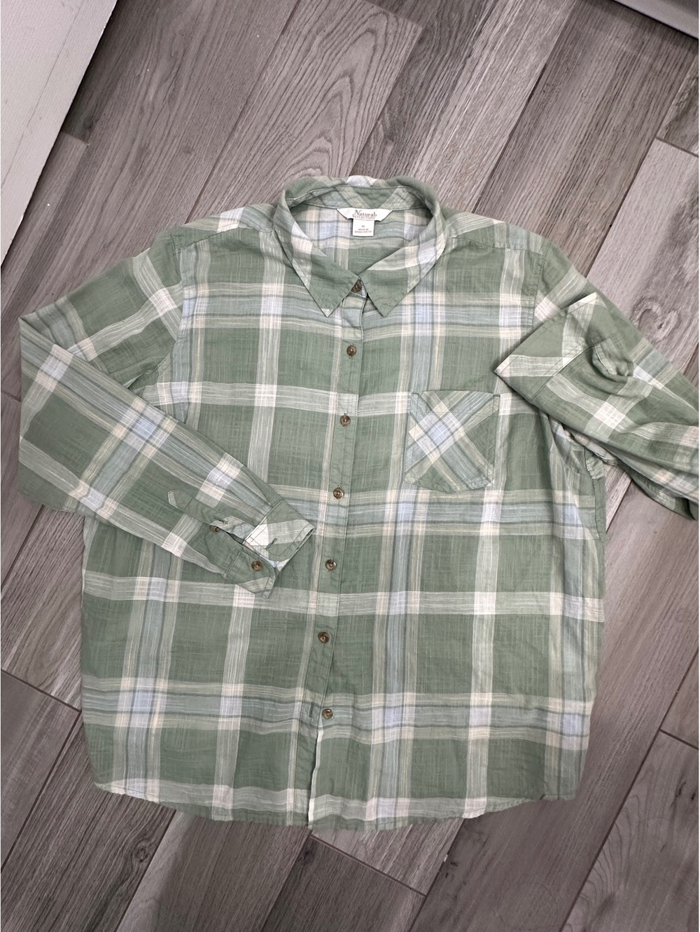 Natural Reflections XL Green Plaid Button-Up Shirt 100% Cotton